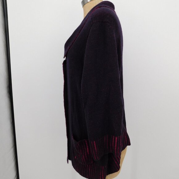 CJ Banks Sweater Women 1x Purple 3/4 Sleeve Cowl Neck Button Up Pockets Cozy - Picture 2 of 10
